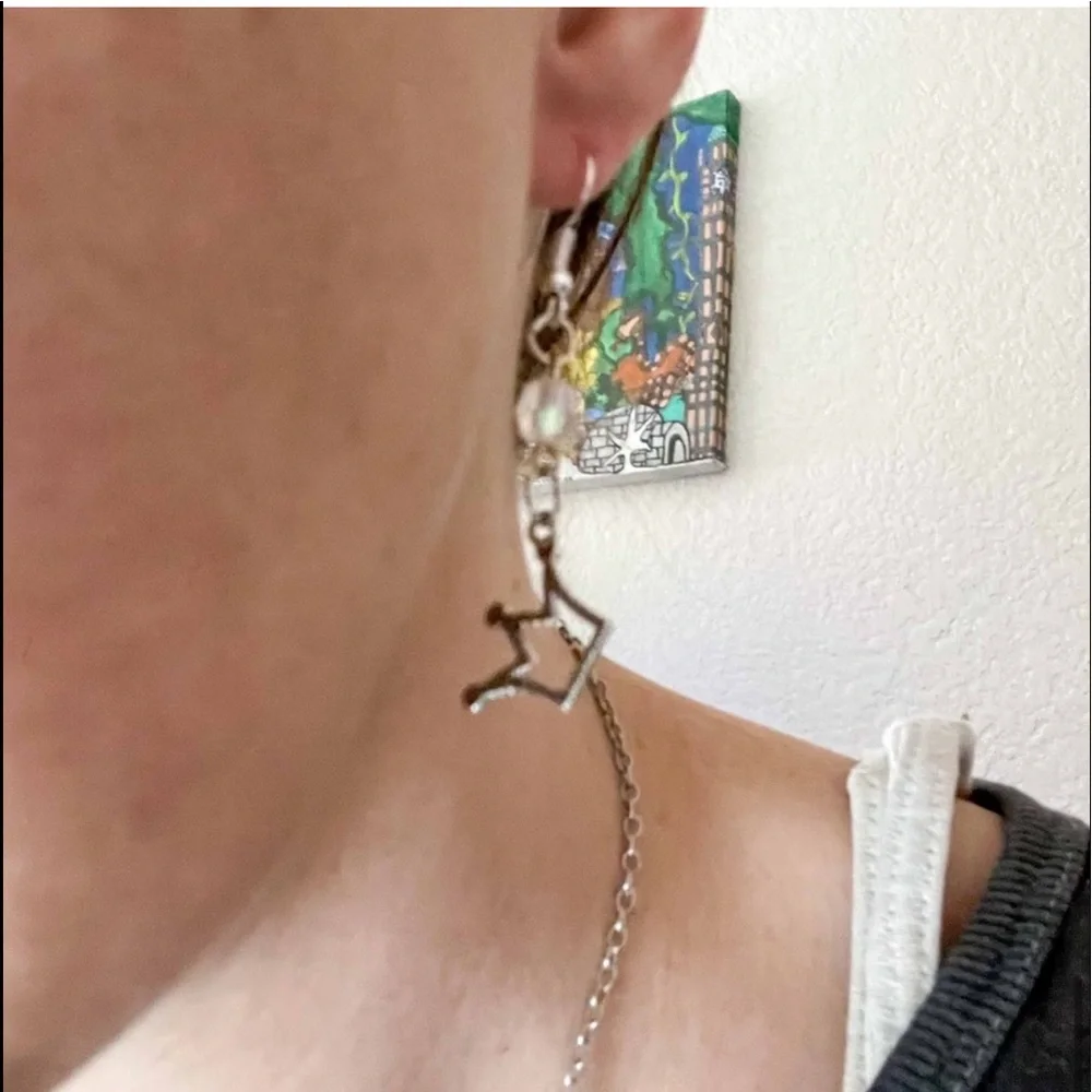 New Handmade Sterling Silver Queen Crown Crystal Dangle Earrings